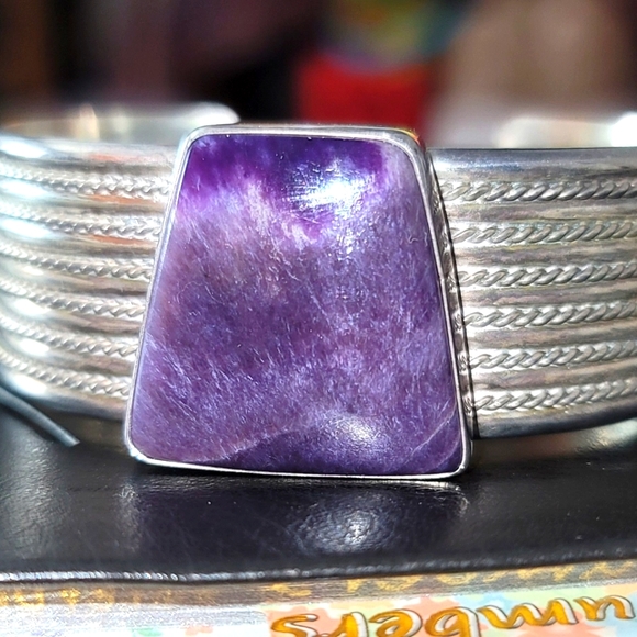 Vintage Navajo D. Lerma Charoite & Solid Sterling Silver Bracelet - Picture 2 of 15